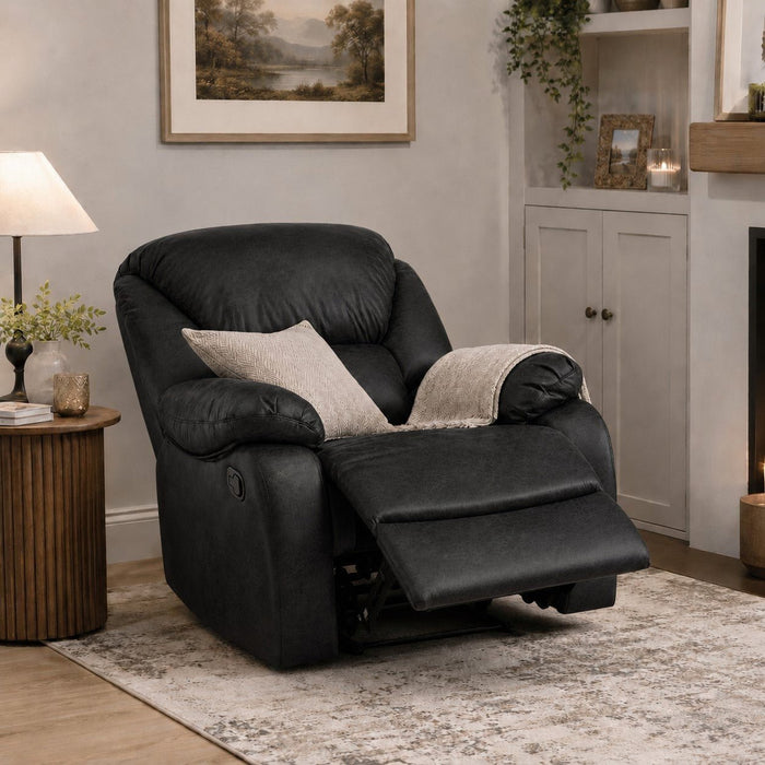Enoch Recliner Armchair Sofa Suite, Black Faux Leather