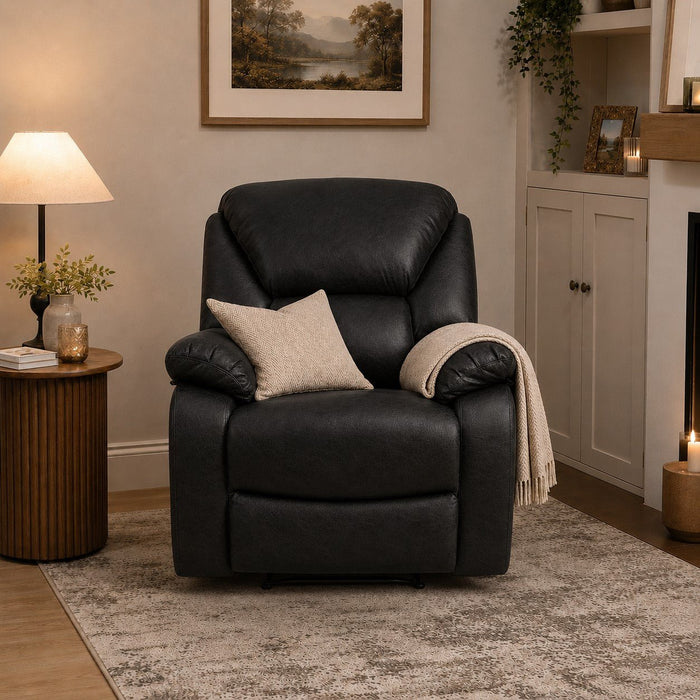 Enoch Recliner Armchair Sofa Suite, Black Faux Leather