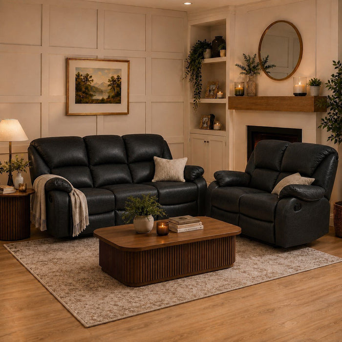 Enoch 2+3 Seater Recliner Sofa Set, Black Faux Leather