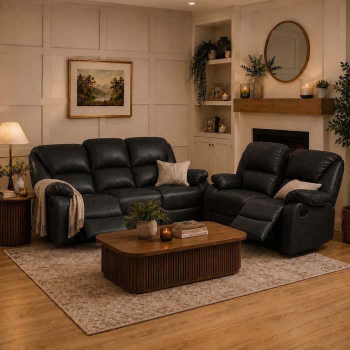 Enoch 2 Seater Recliner Sofa, Black Faux Leather