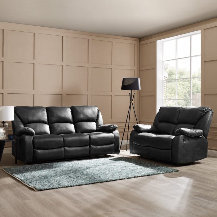 Enoch 3 Seater Recliner Sofa, Black Faux Leather