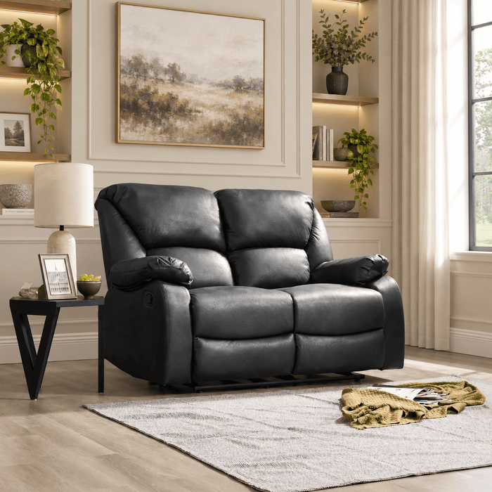 Enoch 2 Seater Recliner Sofa, Black Faux Leather