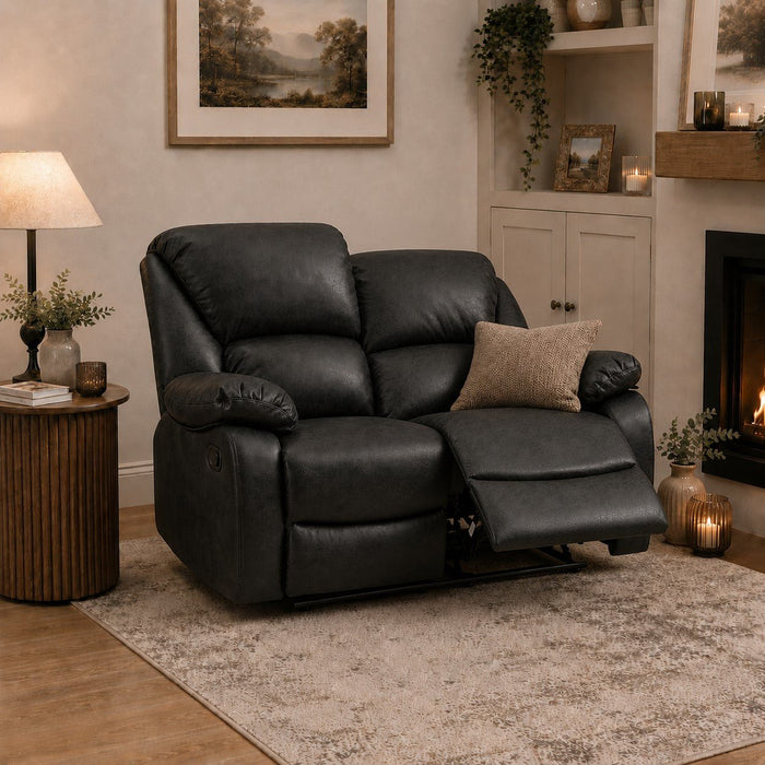 Enoch 2 Seater Recliner Sofa, Black Faux Leather