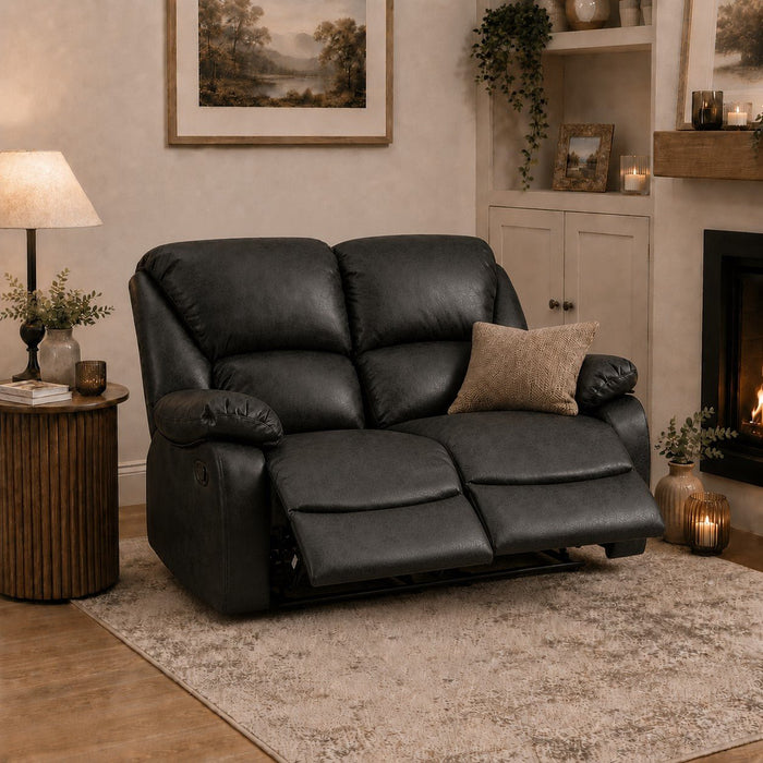 Enoch 2 Seater Recliner Sofa, Black Faux Leather