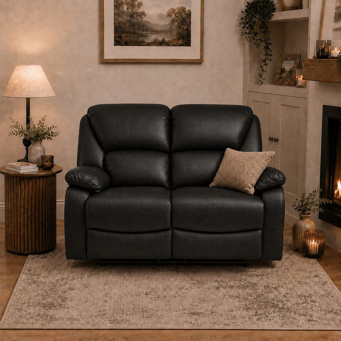 Enoch 2 Seater Recliner Sofa, Black Faux Leather