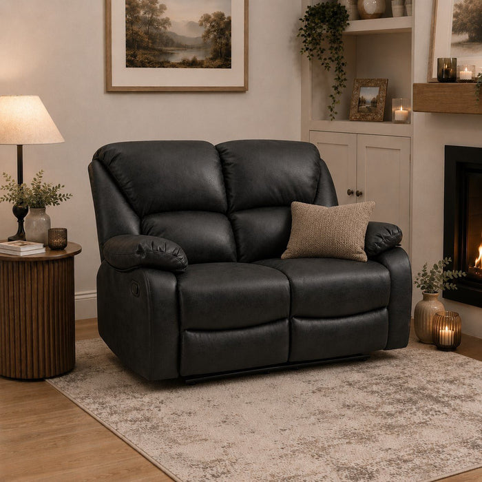 Enoch 2 Seater Recliner Sofa, Black Faux Leather