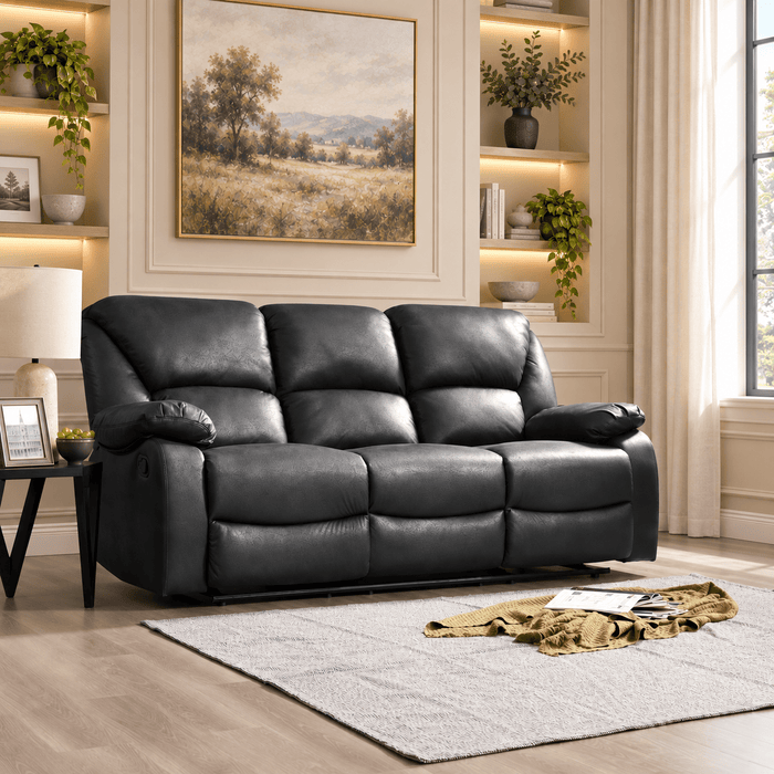 Enoch 3 Seater Recliner Sofa, Black Faux Leather