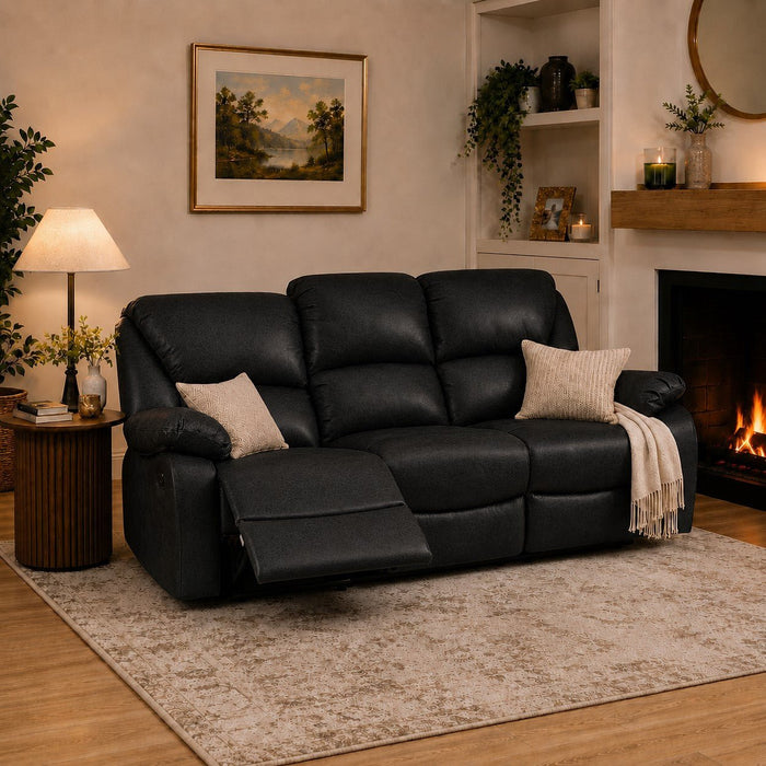 Enoch 2+3 Seater Recliner Sofa Set, Black Faux Leather