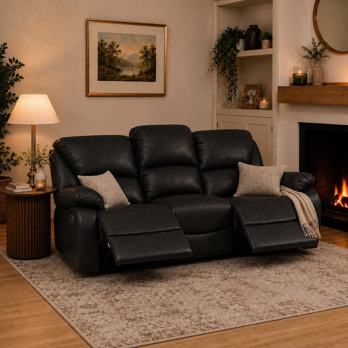 Enoch 3 Seater Recliner Sofa, Black Faux Leather