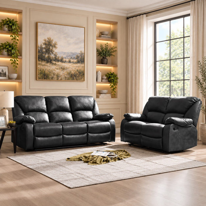 Enoch 2+3 Seater Recliner Sofa Set, Black Faux Leather