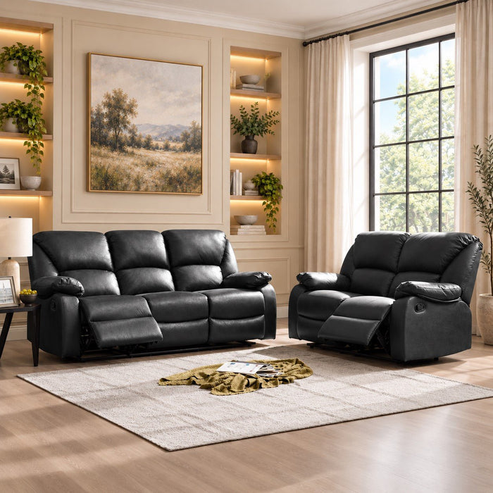 Enoch 2+3 Seater Recliner Sofa Set, Black Faux Leather