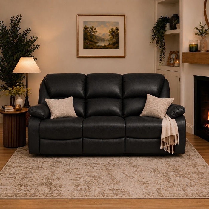 Enoch 3 Seater Recliner Sofa, Black Faux Leather