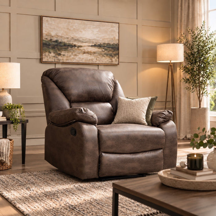 Enoch Recliner Armchair Sofa Suite, Brown Faux Leather