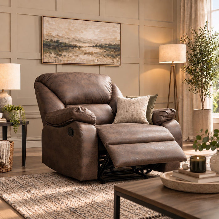Enoch Recliner Armchair Sofa Suite, Brown Faux Leather
