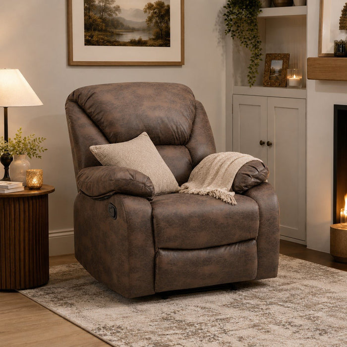 Enoch Recliner Armchair Sofa Suite, Brown Faux Leather