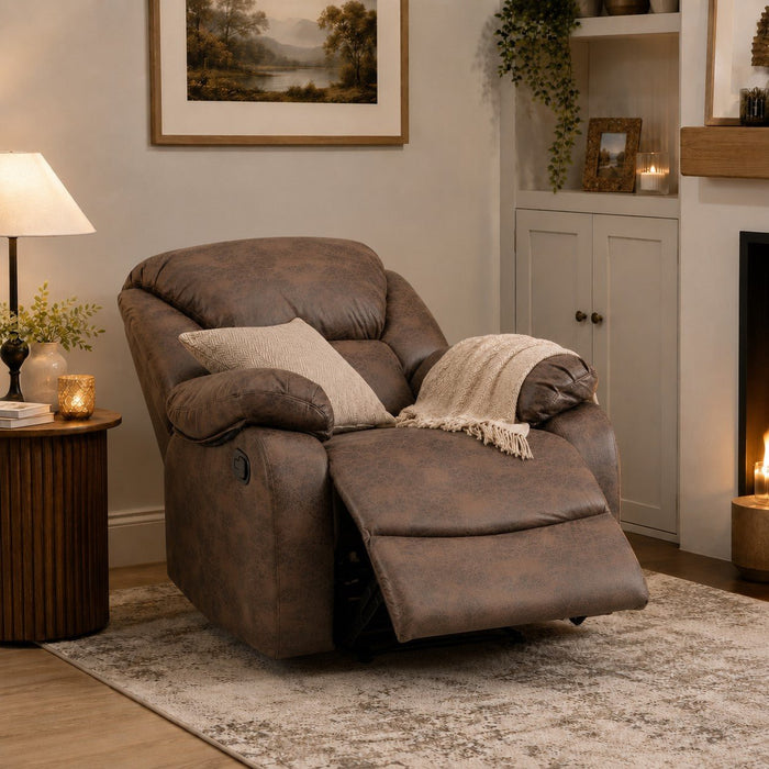 Enoch Recliner Armchair Sofa Suite, Brown Faux Leather