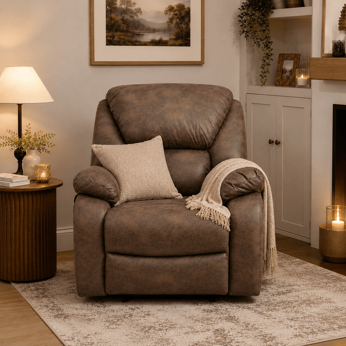 Enoch Recliner Armchair Sofa Suite, Brown Faux Leather
