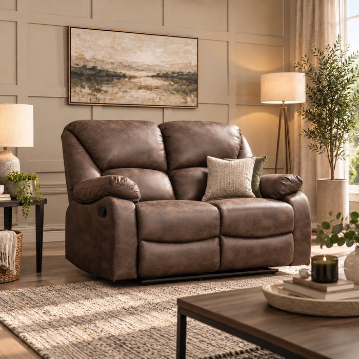 Enoch 2 Seater Recliner Sofa, Brown Faux Leather