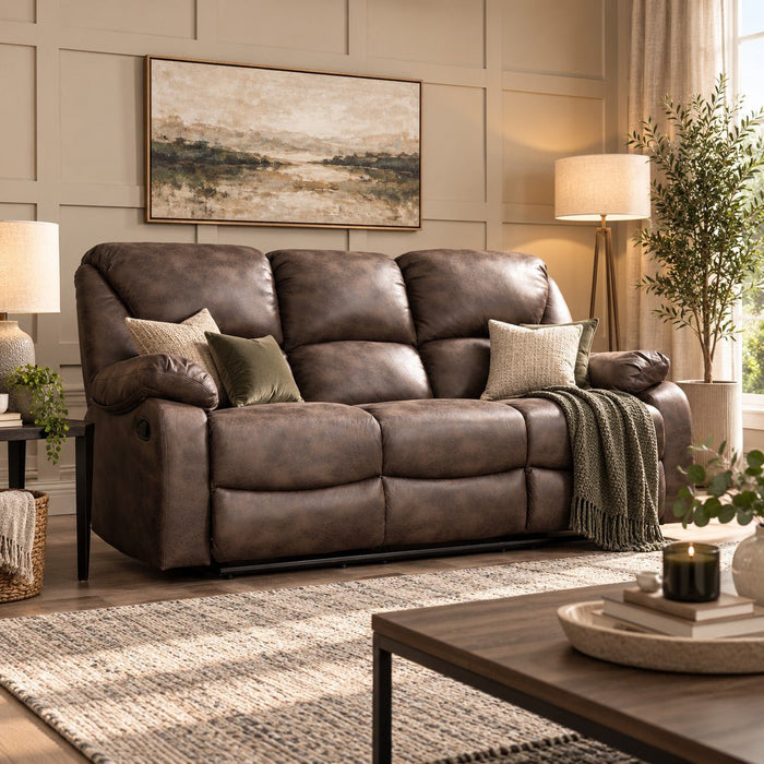 Enoch 3 Seater Recliner Sofa, Brown Faux Leather