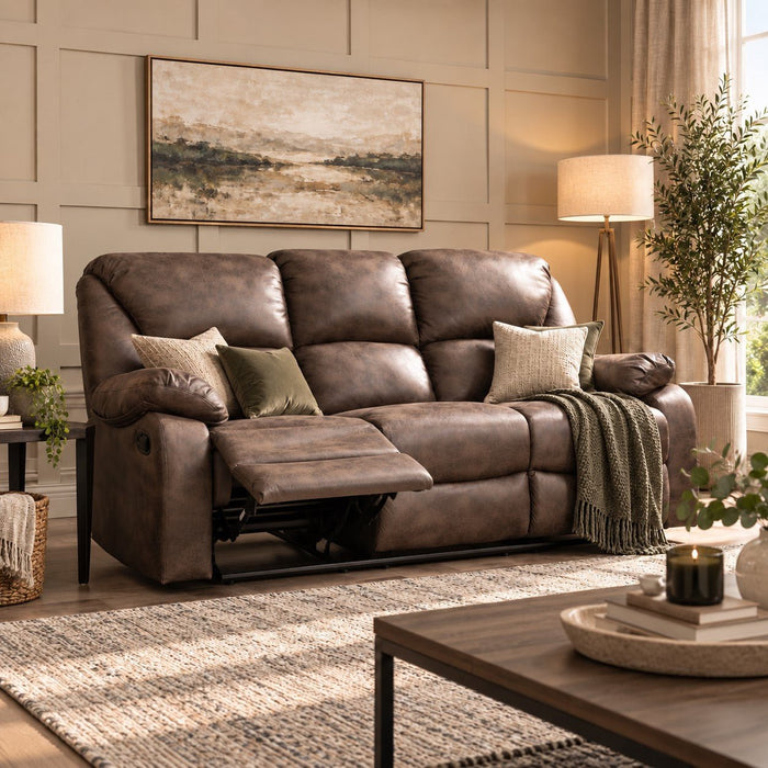 Enoch 3 Seater Recliner Sofa, Brown Faux Leather