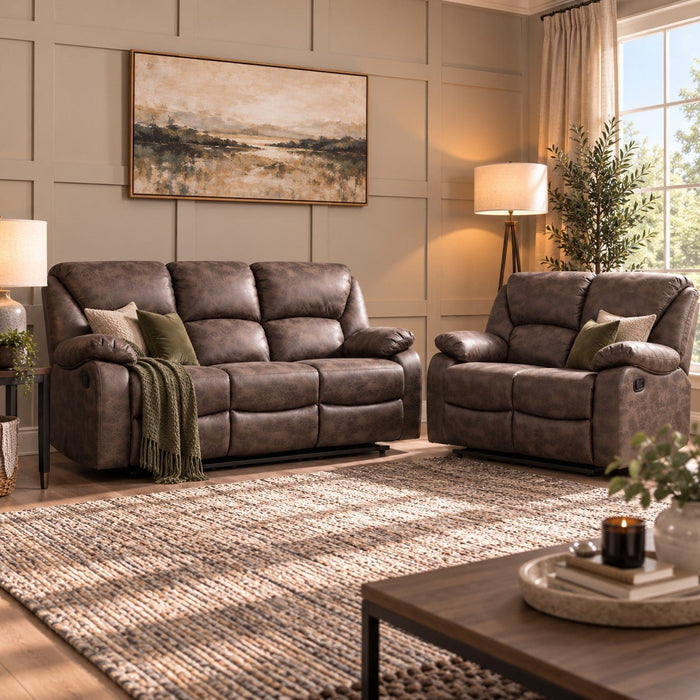 Enoch 2+3 Seater Recliner Sofa Set, Brown Faux Leather