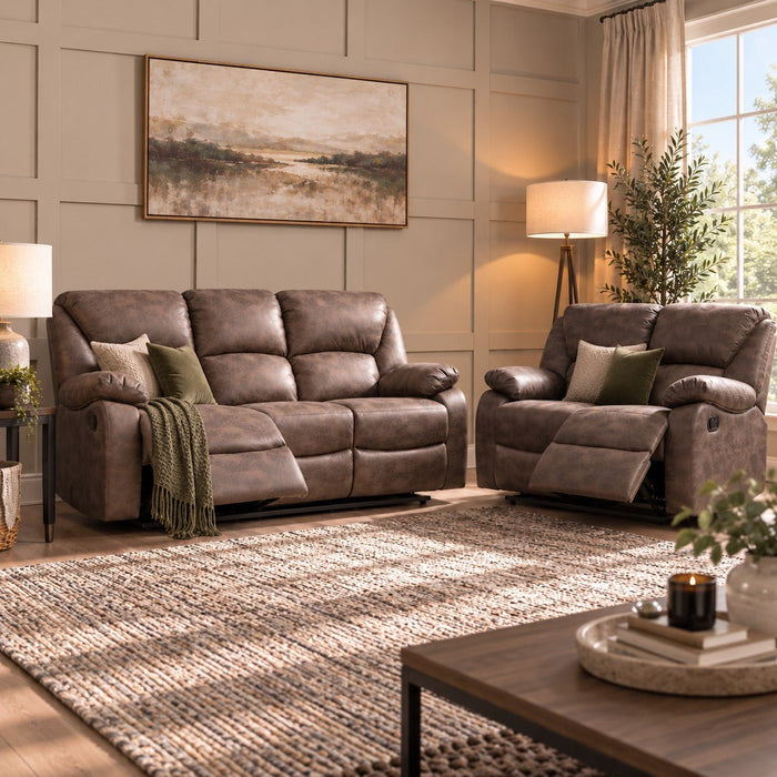 Enoch 2+3 Seater Recliner Sofa Set, Brown Faux Leather