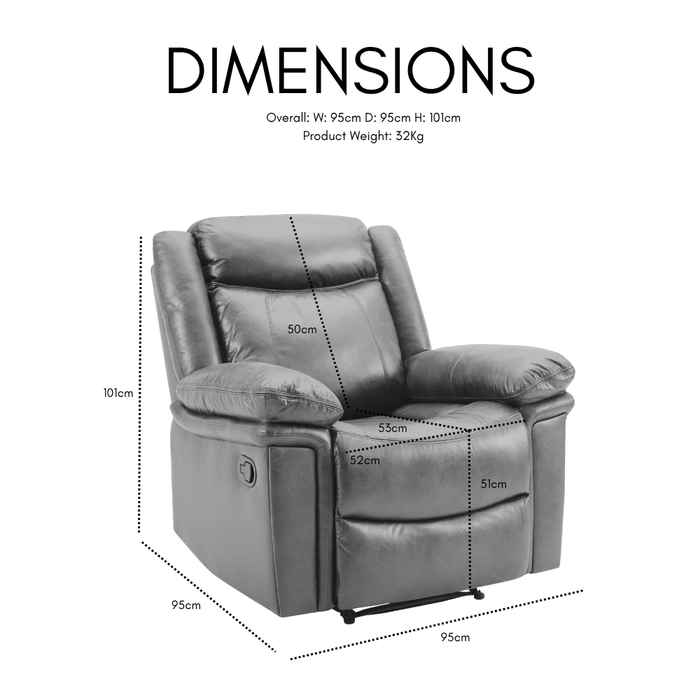 Rowan 1 Seater Manual Recliner Armchair, Grey Faux Leather
