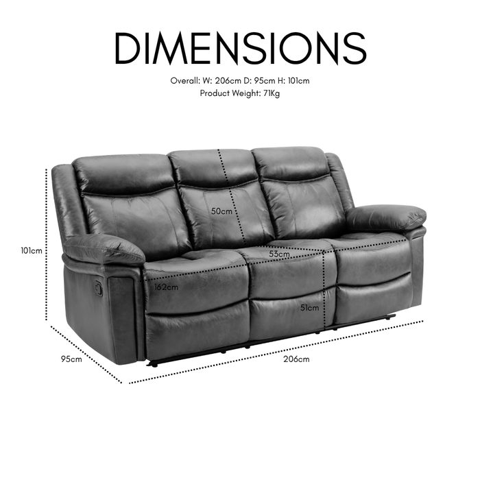 Rowan 3 Seater Manual Recliner Sofa, Grey Faux Leather