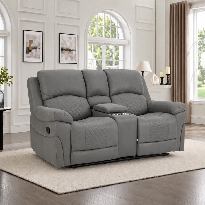 Darius 2 Seater Manual Recliner Sofa With Centre Console, Dark Grey Air Leather