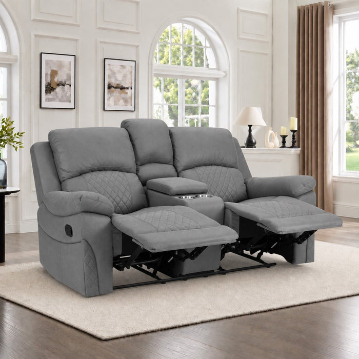 Darius 2 Seater Manual Recliner Sofa With Centre Console, Dark Grey Air Leather