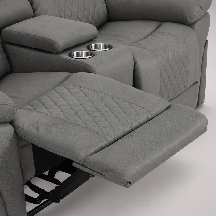 Darius 2 Seater Manual Recliner Sofa With Centre Console, Dark Grey Air Leather