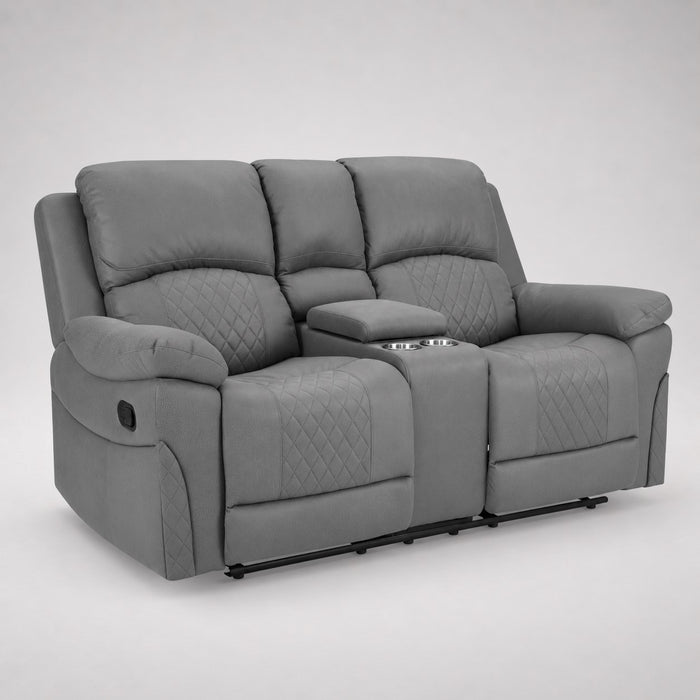 Darius 2 Seater Manual Recliner Sofa With Centre Console, Dark Grey Air Leather