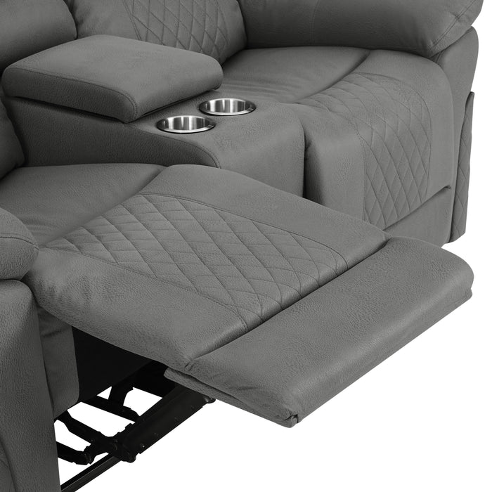 Darius 2 Seater Manual Recliner Sofa With Centre Console, Dark Grey Air Leather