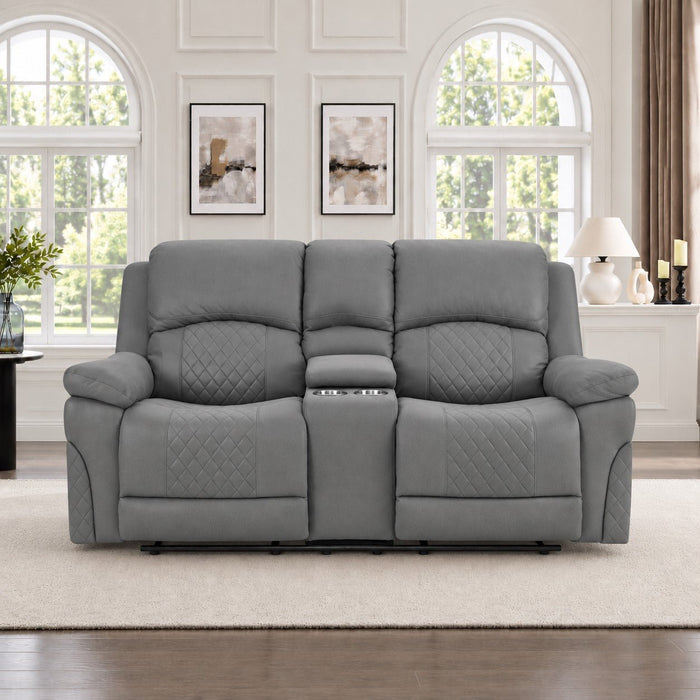 Darius 2 Seater Manual Recliner Sofa With Centre Console, Dark Grey Air Leather