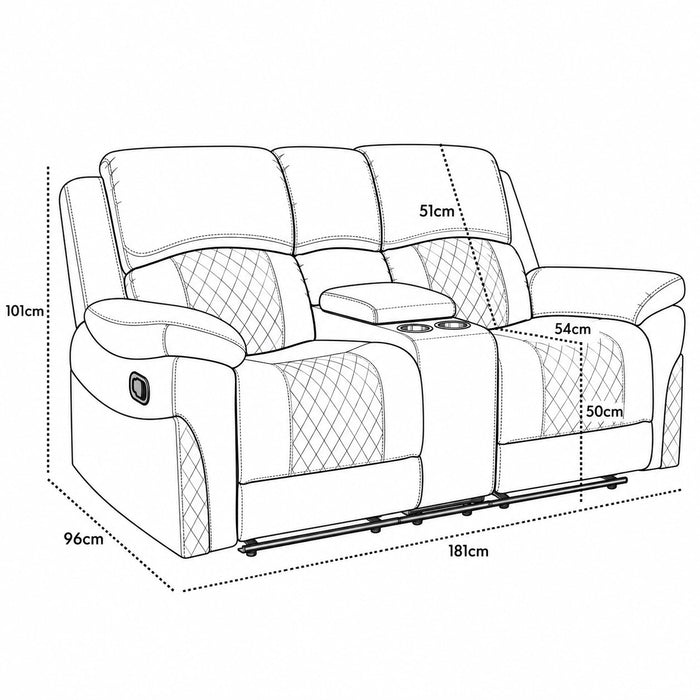 Darius 2 Seater Manual Recliner Sofa With Centre Console, Dark Grey Air Leather