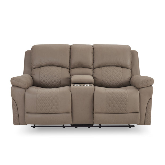 Darius 2 Seater Manual Recliner Sofa With Centre Console, Brown Air Leather