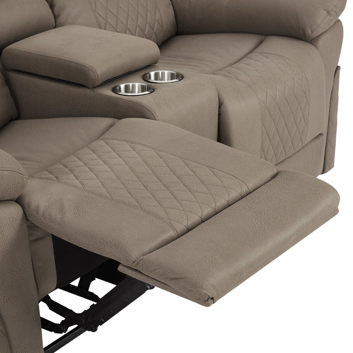 Darius 2 Seater Manual Recliner Sofa With Centre Console, Brown Air Leather