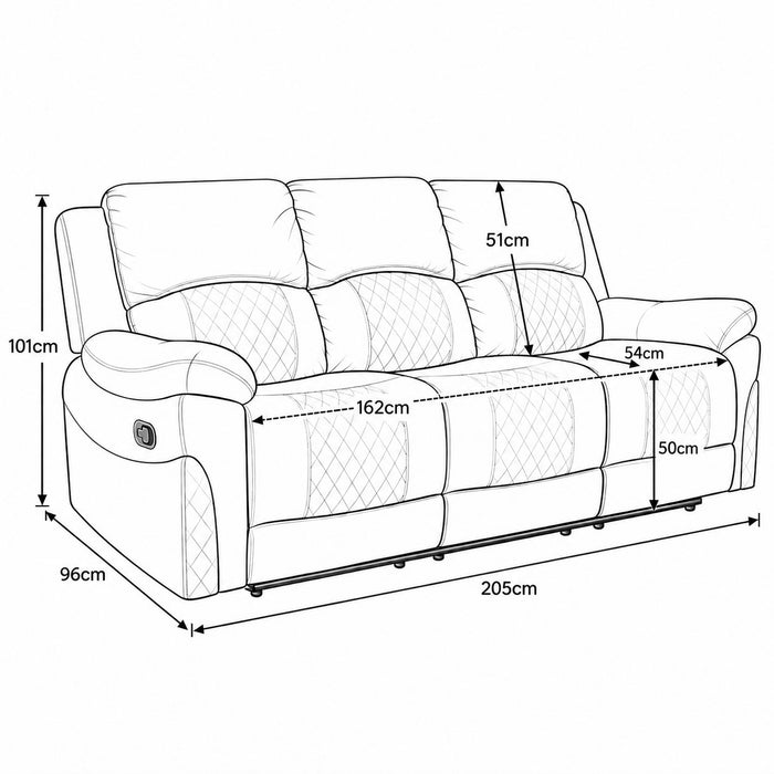 Darius 3 Seater Manual Recliner Sofa, Light Brown Air Leather
