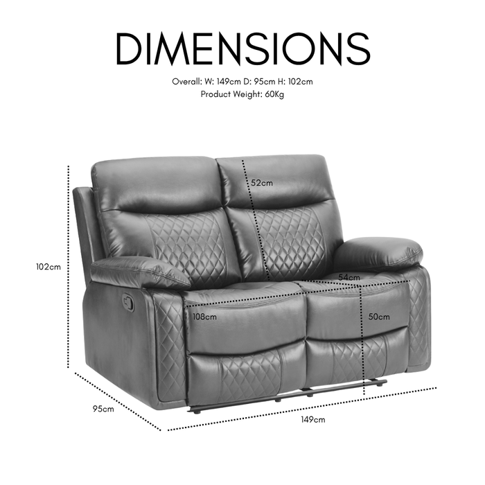 Carson 2 Seater Manual Recliner Sofa, Black Faux Leather
