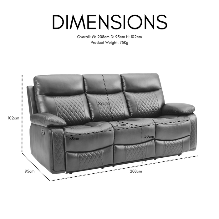 Carson 3 Seater Manual Recliner Sofa, Brown Faux Leather