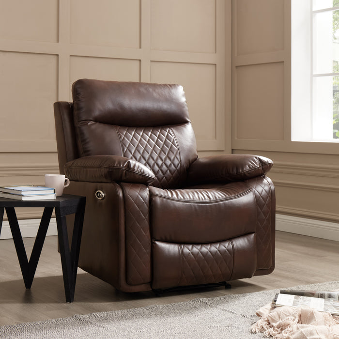 Carson 1 Seater Electric Recliner Armchair, Brown Faux Leather