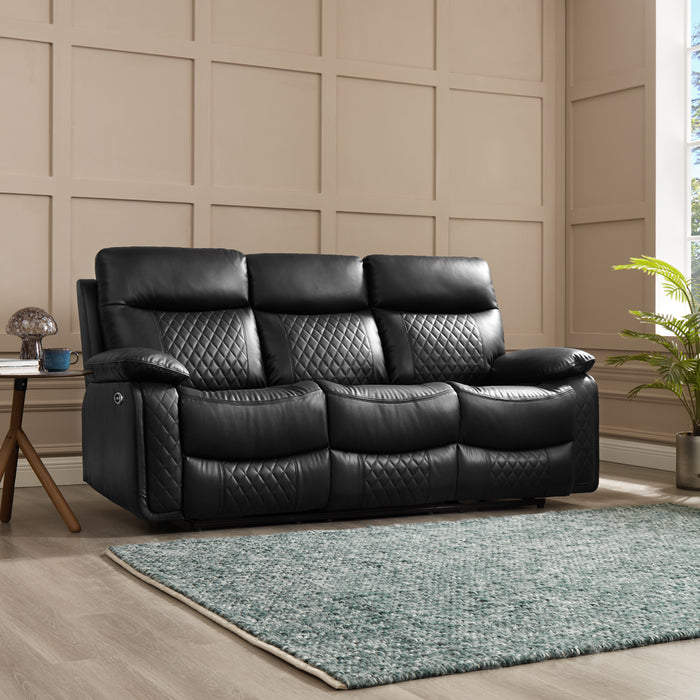 Carson 3 Seater Electric Recliner Sofa, Black Faux Leather