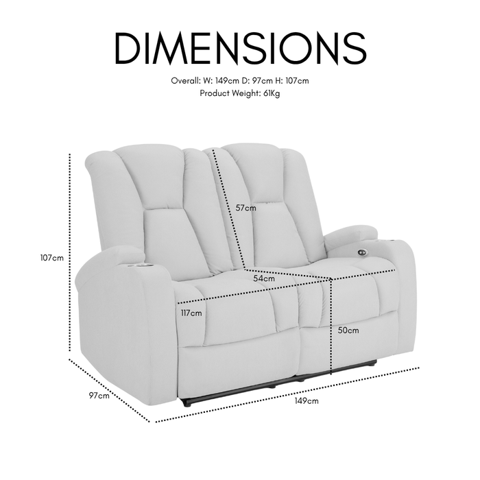 Hannah 2 Seater Electric Recliner Sofa, Dark Grey Air Leather