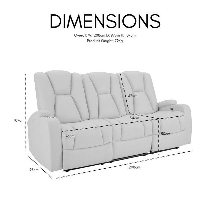 Hannah 3 Seater Electric Recliner Sofa, Dark Grey Air Leather