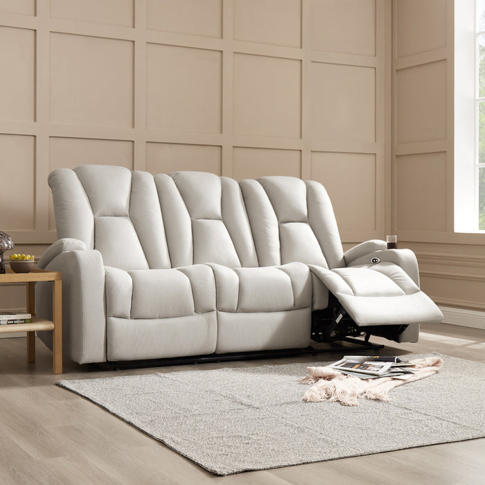 Hannah 2+3 Seater Electric Recliner Sofa set, Light Grey Air Leather