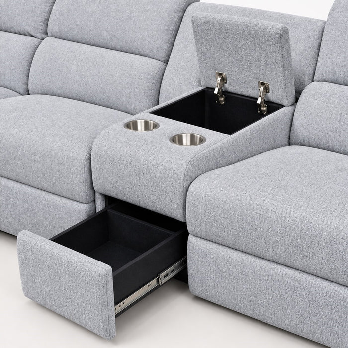 Jacob 3 Seater Manual Recliner Sofa With Left Hand Chaise and Centre Console, Light Grey Linen Fabric