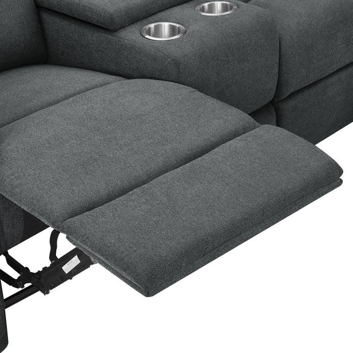 Jacob 3 Seater Manual Recliner Sofa With Right Hand Chaise and Centre Console, Dark Grey Linen Fabric