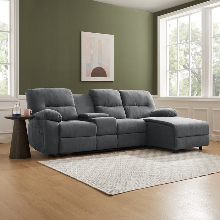 Jacob 3 Seater Manual Recliner Sofa With Right Hand Chaise and Centre Console, Dark Grey Linen Fabric