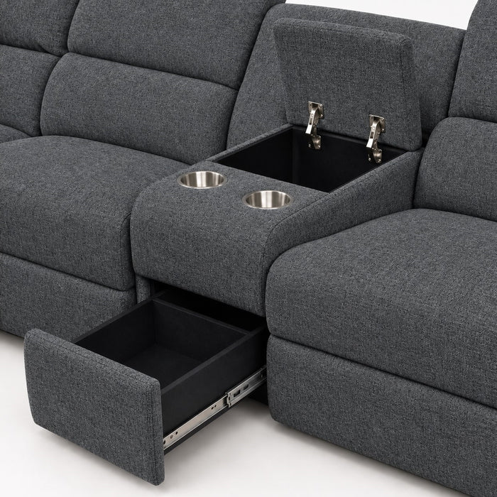 Jacob 3 Seater Manual Recliner Sofa With Left Hand Chaise and Centre Console, Dark Grey Linen Fabric