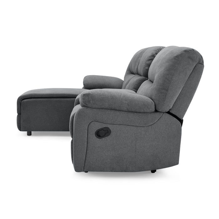 Jacob 3 Seater Manual Recliner Sofa With Left Hand Chaise and Centre Console, Dark Grey Linen Fabric